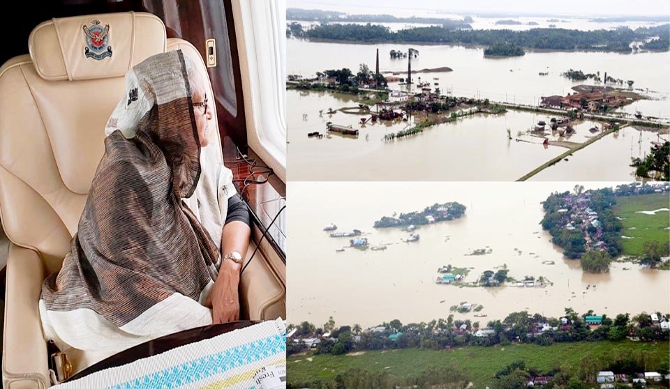 PM observes flood situation from chopper  