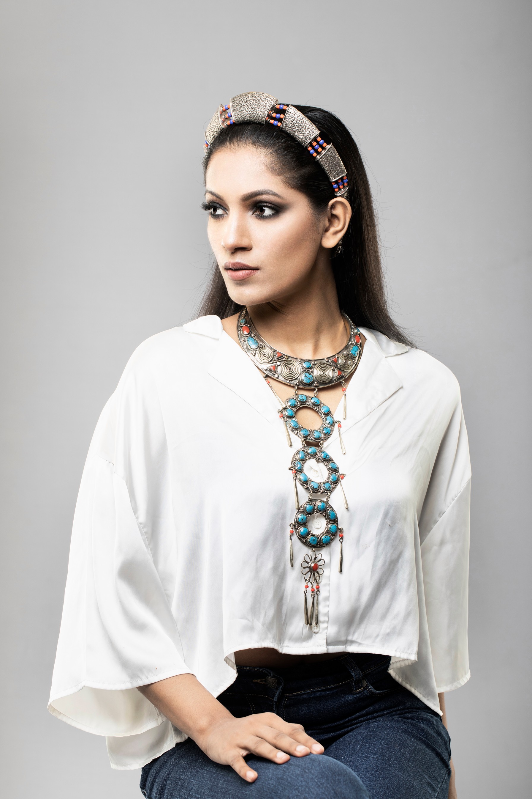 Boho green necklace and headband