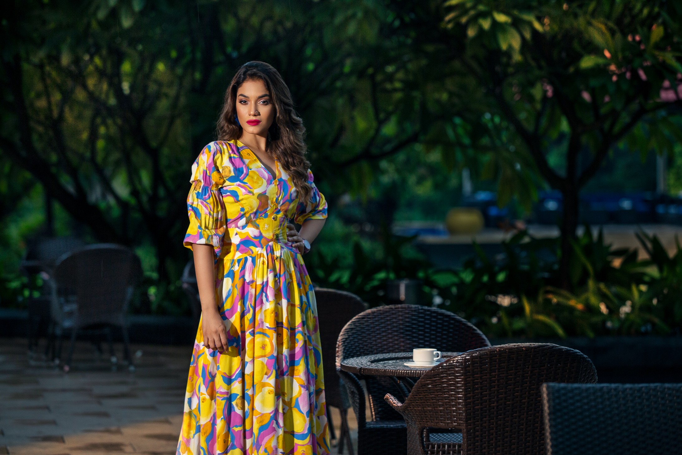 Yellow Floral and geometric pattern dresses for summer