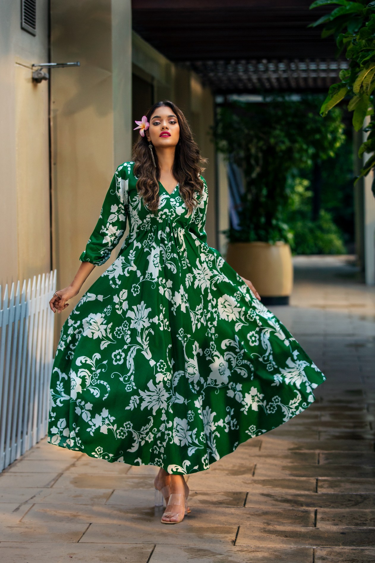 Green Floral and geometric pattern dresses for summer