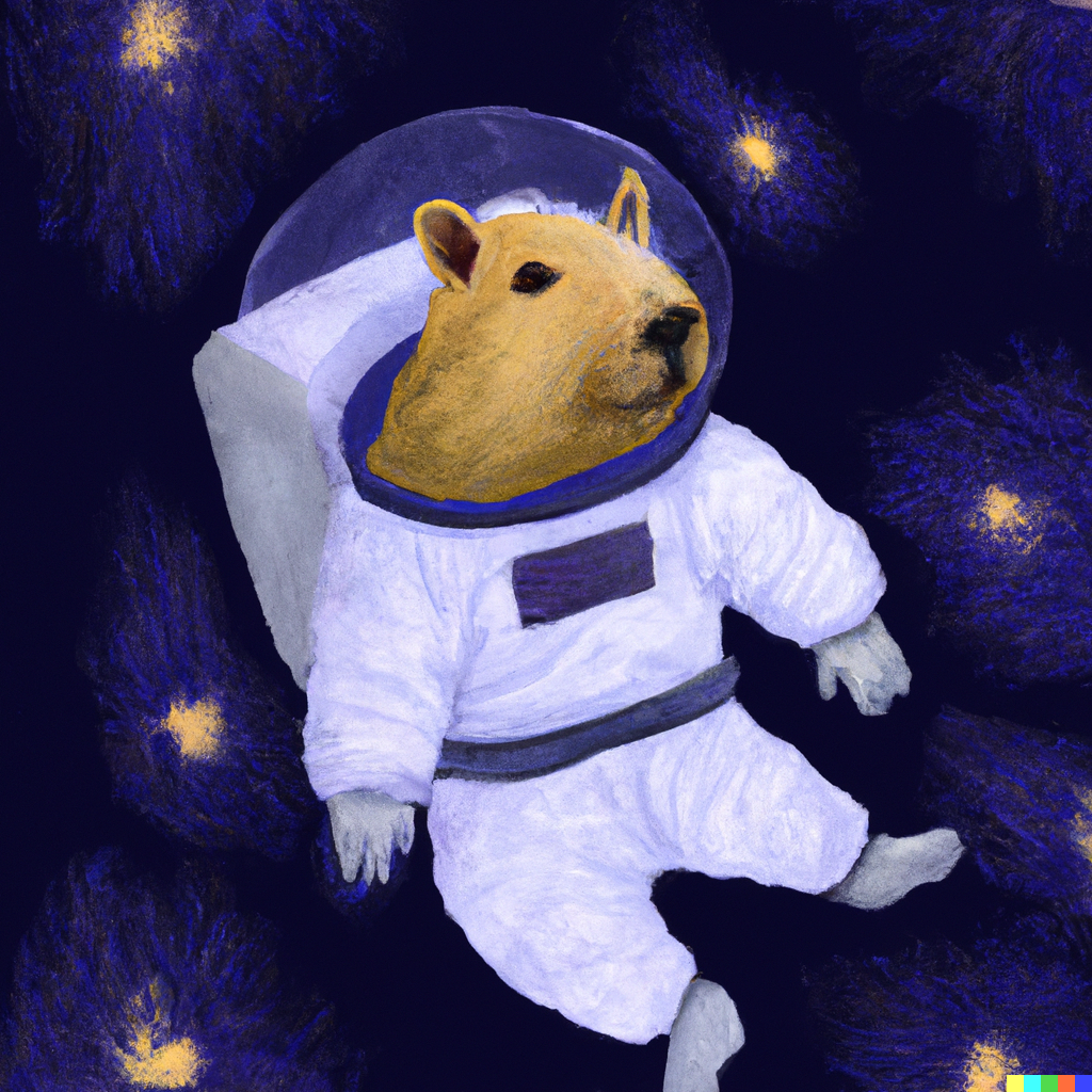 dalle_2022-10-10_13.38.34_-_astronaut_capybara_floating_in_space_lost_modern_van_gogh_style.png