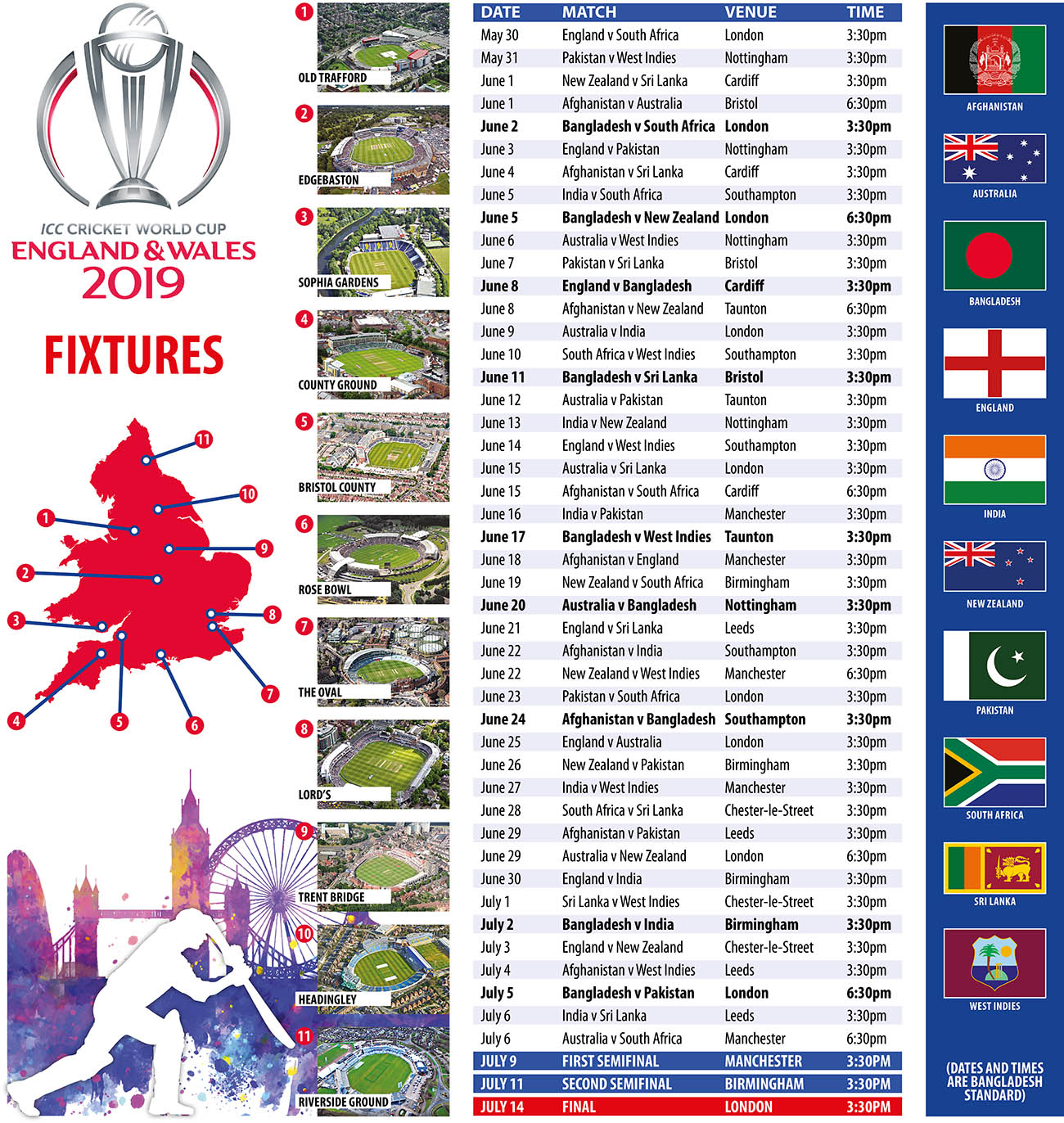 ICC World Cup Fixtures 2019
