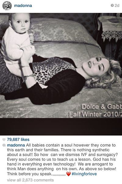 Madonna's post on Instagram