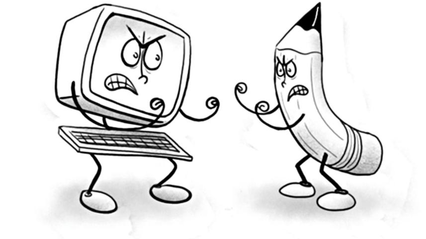 computer and pencil