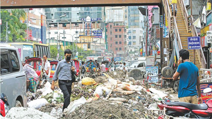 Garbage littered road