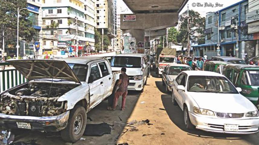 Vehicles being repaired