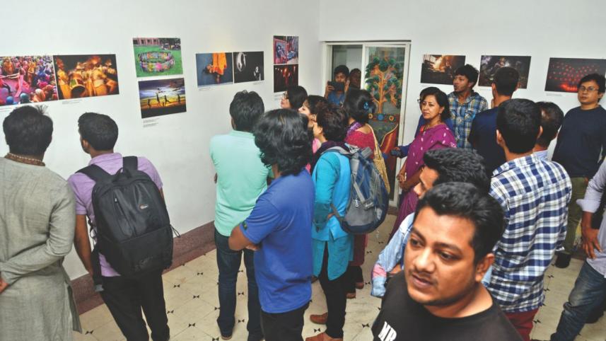 Visitors throng the exhibit