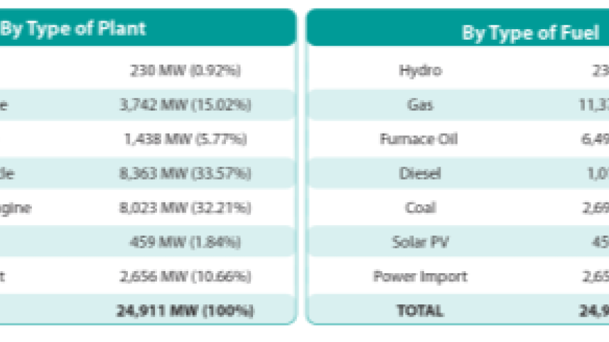 Types of power plants and fuels used in Bangladesh