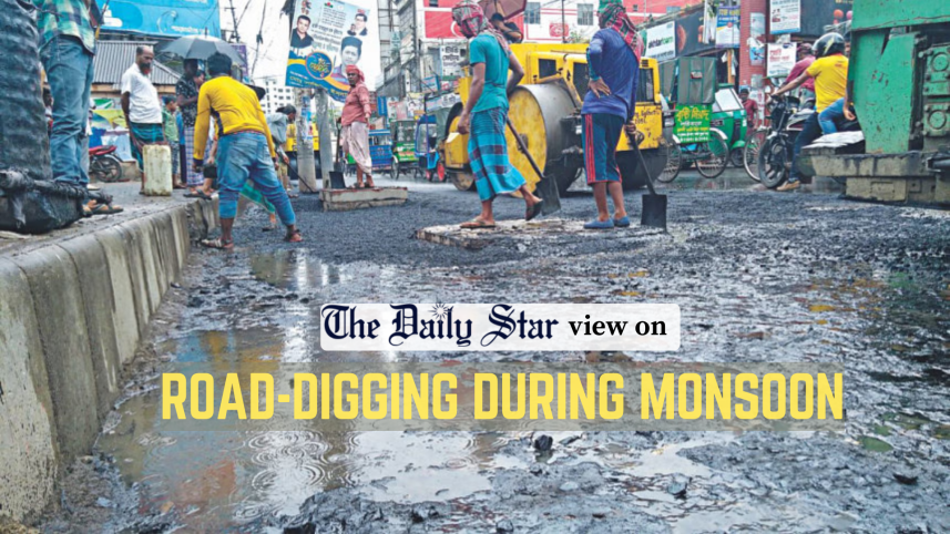 road-digging during monsoon in Bangladesh