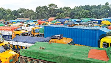 several hundred trucks waiting