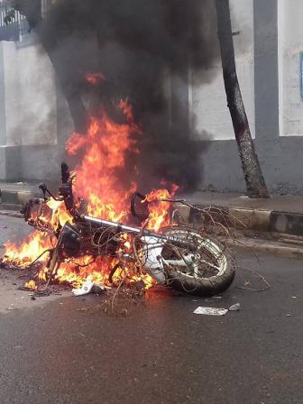 Three motorcycles are torched near Azimpur bus stand in Dhaka