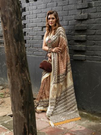 off white patterned sari