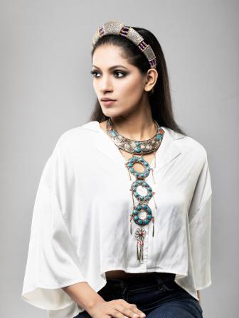 Boho green necklace and headband